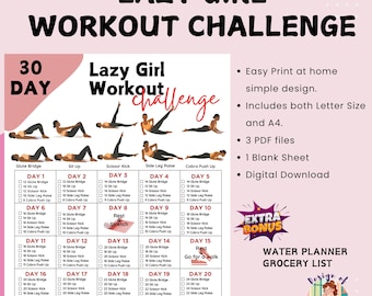 30-Day Lazy Girl Workout Challenge, Home Fitness Planner, Easy to Follow, Beginner Friendly Workout, Digital Gym Guide | A4 + US Letter