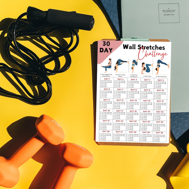 30 Day Wall Stretch Challenge, Wall Exercise Challenge Printable, Wall ...