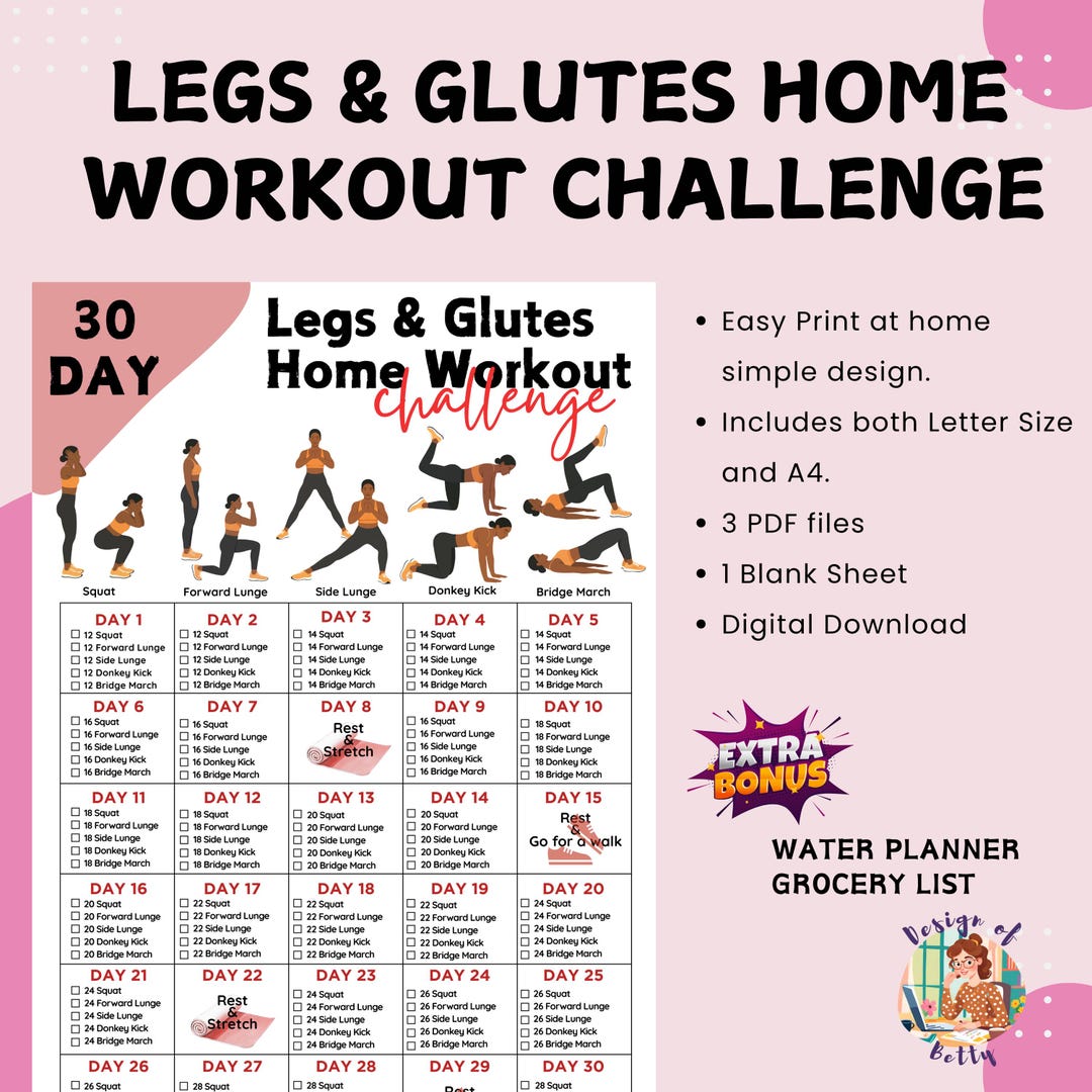 30 Day Legs & Glutes Home Workout Challenge, Lower Body Workout Plan ...