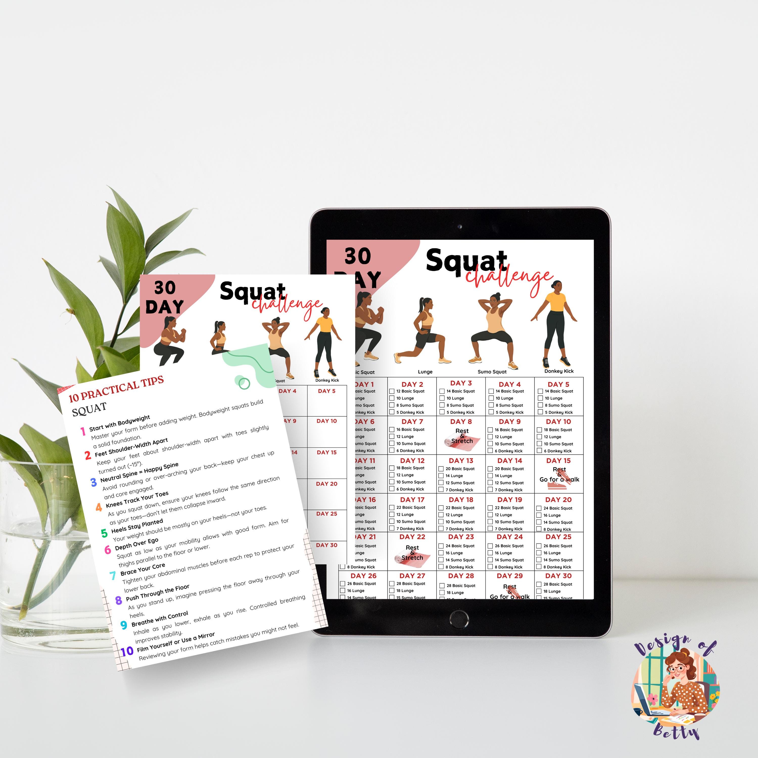 30 Day Squats Challenge Printable | Fitness Planner, Strengthen Lower ...