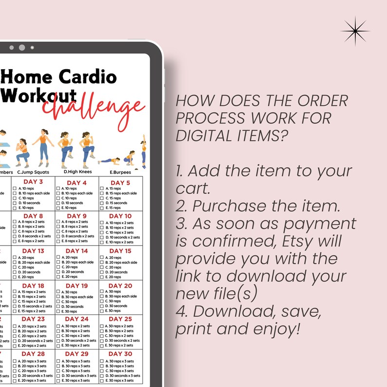 30 Day Home Cardio Workout Challenge Printable, Home Fitness, Quick ...
