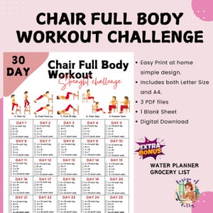 30 Day Full Body Chair Workout Challenge, Full Body Exercise Guide, Chair Workout Challenge, Workout Digital, Summer Body, PDF, A4 & US