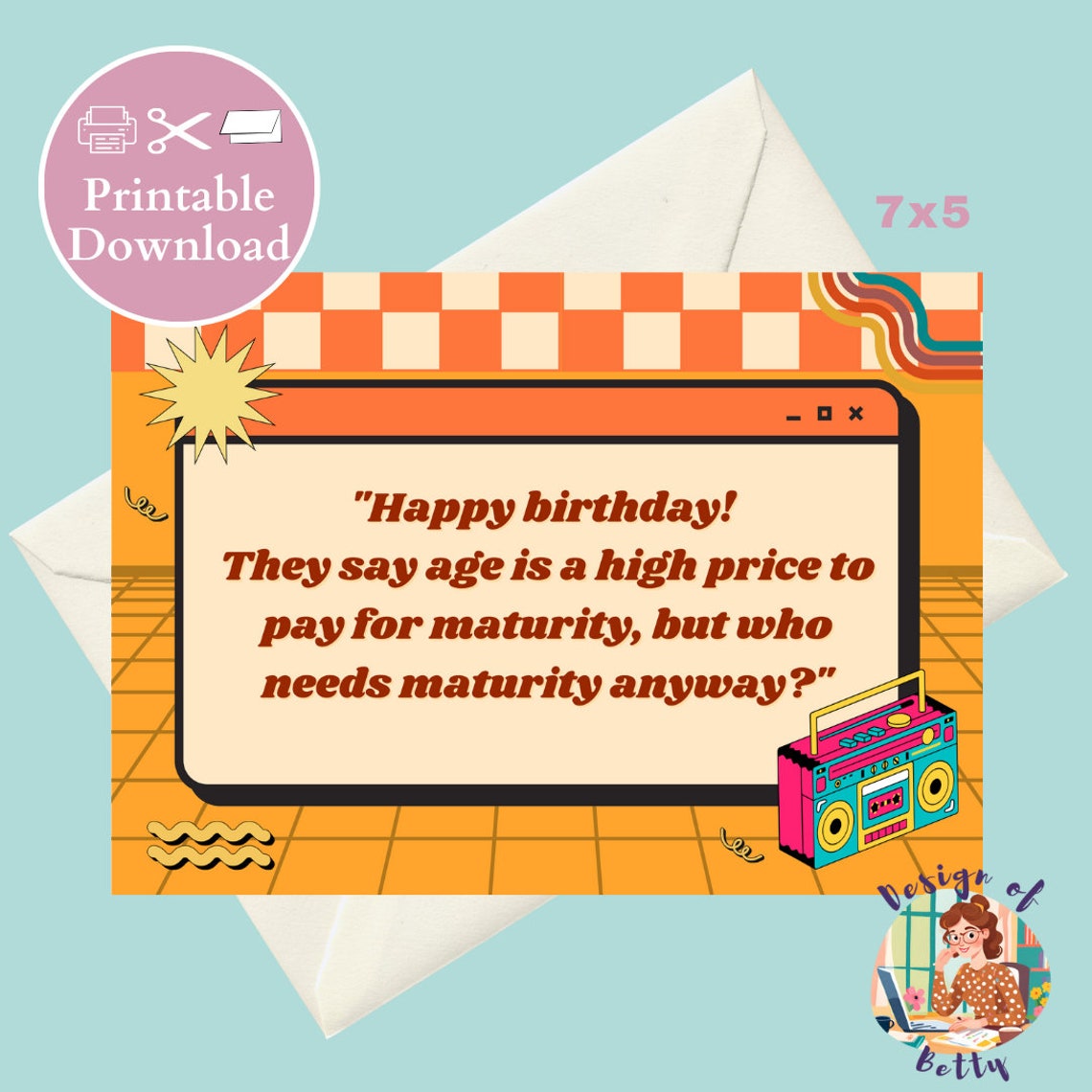 Printable Birthday Card With Fun, Vintage Birthday Card, Printable ...