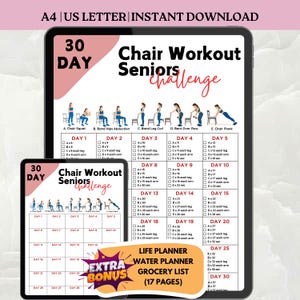 30 Day Chair Workout Bundle Printable, Chair Yoga Guide, Full Body Exercise Guide, Chair Workout Challenge, Summer Body Workout