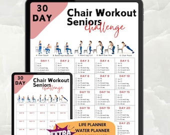 30 Day Chair Workout Bundle Printable, Chair Yoga Guide, Full Body Exercise Guide, Chair Workout Challenge, Summer Body Workout