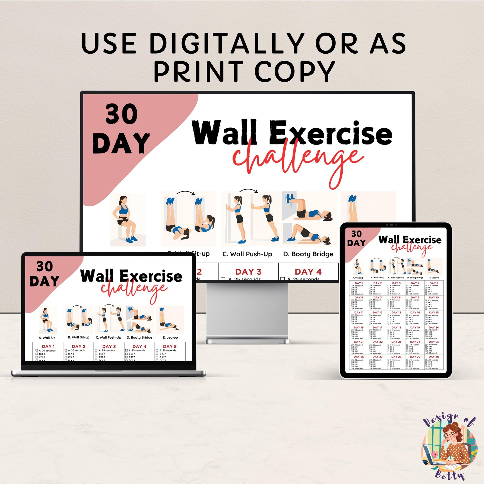 30 Day Wall Exercise Challenge Printable, Wall Fitness, Quick Workout ...