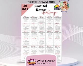 Reto de desintoxicación de cortisol de 30 días, Receta detox, Alimentación saludable, Reducción de cortisol, Dieta para el cortisol, Registro nutricional, PDF, Descarga digital