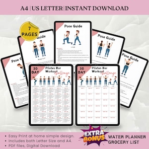 30 Day Pilates Bar Workout Challenge, Pilates Exercise| Pilates challenge, Improve Your Flexibility, Digital Product, Printable, A4-USL