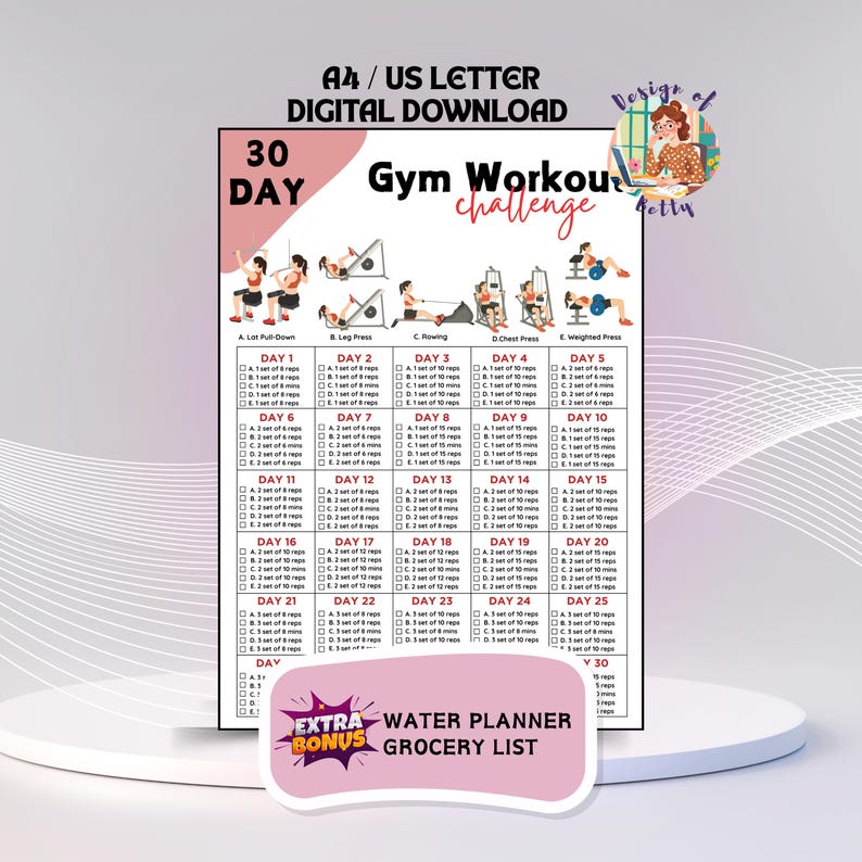 30 Day Gym Workout Challenge, Full Body Routine, Digital Gym Routine ...