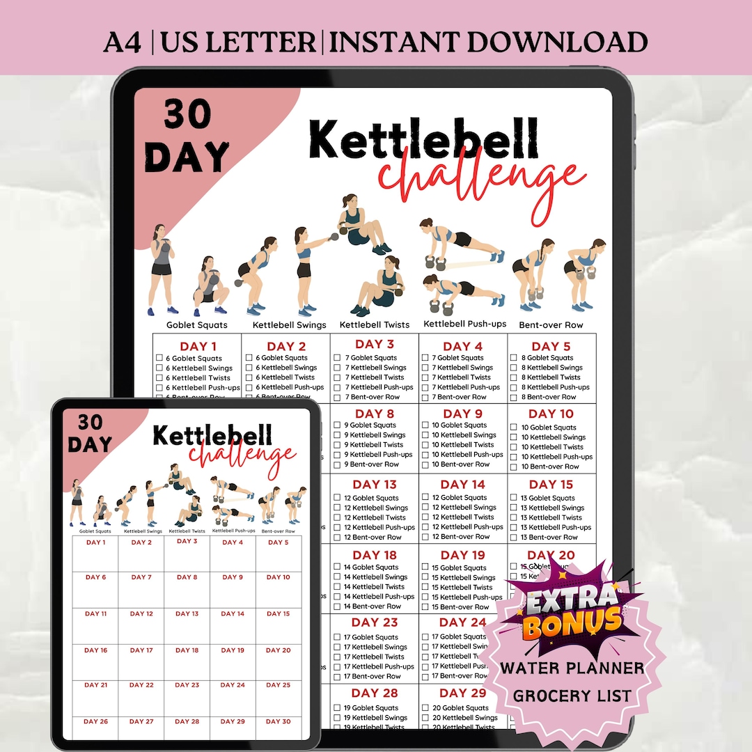 30 Day Kettlebell Challenge, 30 Day Workout Digital, Kettlebell Fitness