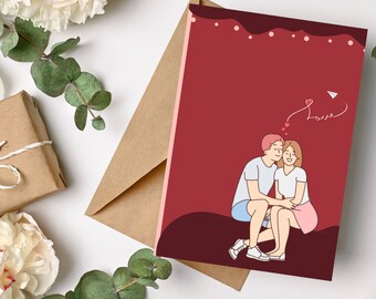 Marito, moglie, fidanzato, fidanzata, partner ecc. Biglietto di San Valentino per / Coppia carina che si abbraccia innamorata / Biglietto 5" x 7", Biglietto d'amore romantico