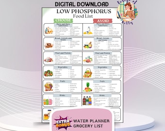 Low Phosphorus Diet Food List for Stage 4 Kidney Disease Renal Diet, Kidney Friendly Food List, Low Phosphorus Kidney Diet Foods Printable