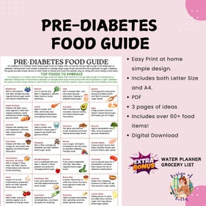 Pre-Diabetes Food Guide/ 3-page PDF/ PRINTABLE DOWNLOAD/ Patient Education, Cheatsheet, Prediabetics Nutrition Chart, Managing Prediabetes