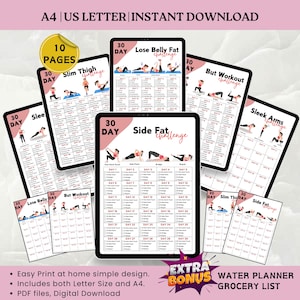 Reto de 30 días de entrenamiento en casa, Paquete imprimible de 30 días de entrenamiento en silla, Guía de yoga en silla, Guía de ejercicios para todo el cuerpo, Reto de entrenamiento en silla