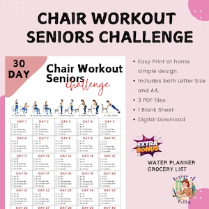 30 Day Chair Workout Seniors Challenge, Full Body Exercise Guide, Chair Workout Challenge, Workout Digital, Summer Body, PDF, A4 & US letter