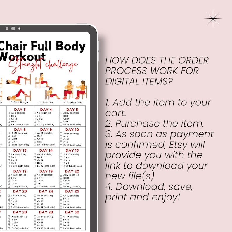 30 Day Chair Workout Challenge Printable, Chair Yoga Guide, 10 Mins ...