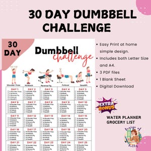 30 Day Dumbbell Challenge | Dumbbell Fitness | Printable Dumbbell Exercise | Fitness Planner