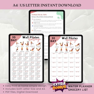 30 Day Wall Exercise Challenge Printable, Wall Fitness, Quick Workout digital, Reshape body, Wall Pilates