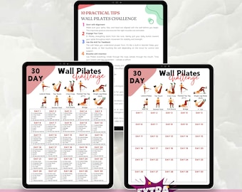 30 Day Wall Exercise Challenge Printable, Wall Fitness, Quick Workout digital, Reshape body, Wall Pilates