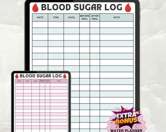 Plantilla imprimible para el registro de glucosa en sangre, descarga instantánea del rastreador de glucosa en sangre, rastreador de glucosa en sangre para diabéticos, registro de diabetes