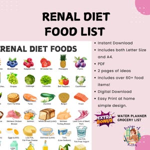 PDF nierdieet, lijst gezond nierdieet, afdrukbare pdf, poster CKD-dieet, beste voedingsmiddelen, helpt je bij het plannen van maaltijden en menu's