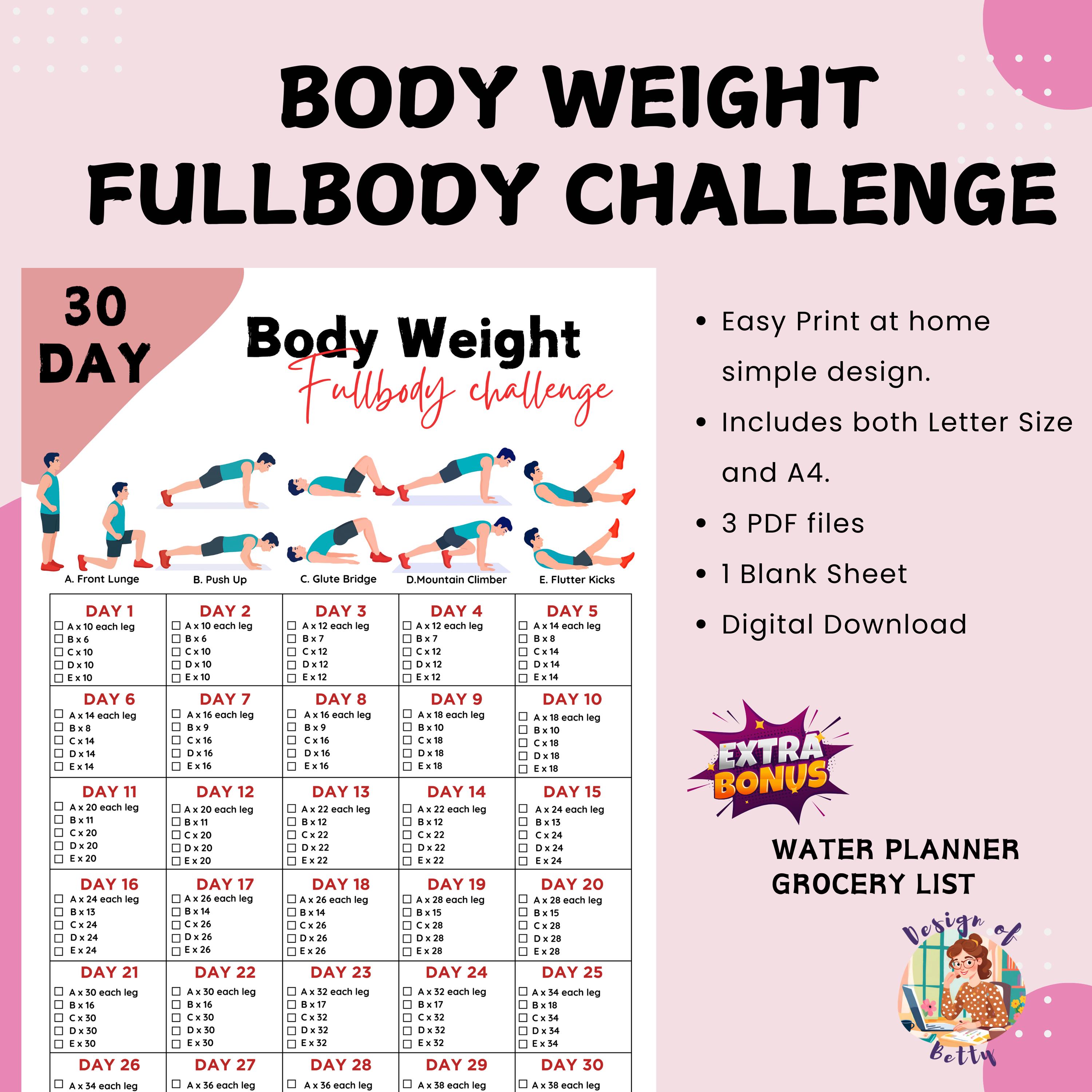 Chart Full Body Workout Plan Pdf At Home Home Workout Plan Singapore