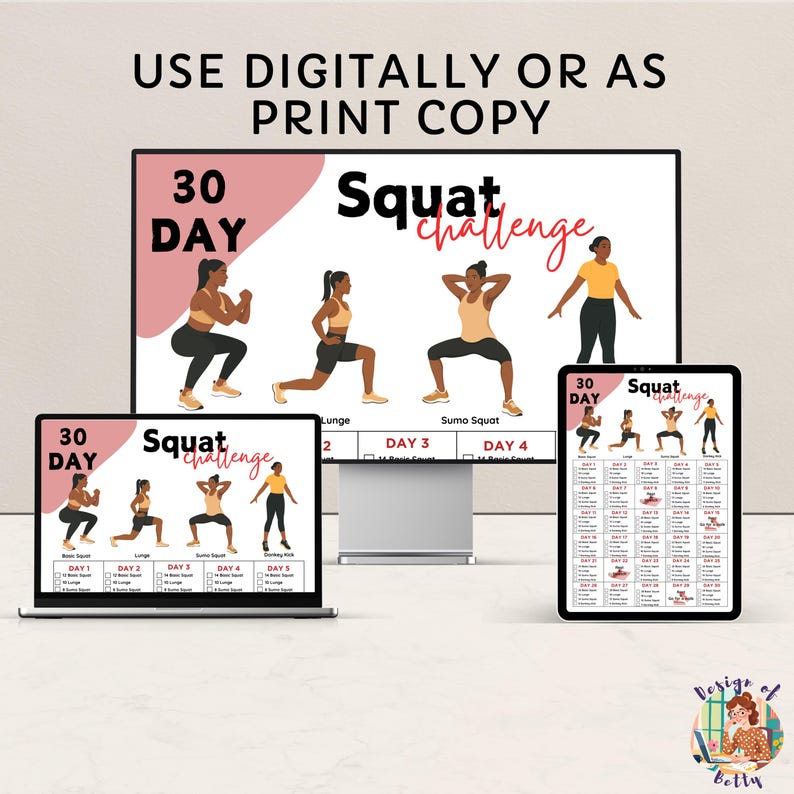 30 Day Squats Challenge Printable | Fitness Planner, Strengthen Lower ...