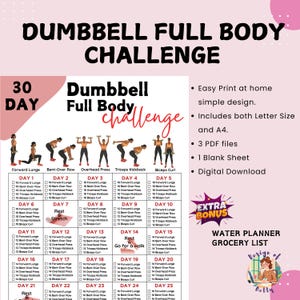 30 Day Dumbbell Full Body Challenge | Full Body Workout Plan | Dumbbell Exercise | Home Fitness Planner | Fitness Tracker | Instant Download