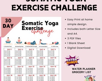 30 Day Somatic Yoga Challenge | Somatic Therapy | Somatic Healing Coping Skills | Nerve Therapy | Digital Product | Printable | A4&US Letter