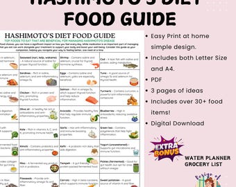 Guía de alimentos para la dieta de Hashimoto, Plan de alimentación para Hashimoto, Lista de alimentos para Hashimoto, Tabla de alimentos para la tiroiditis de Hashimoto, Descargar