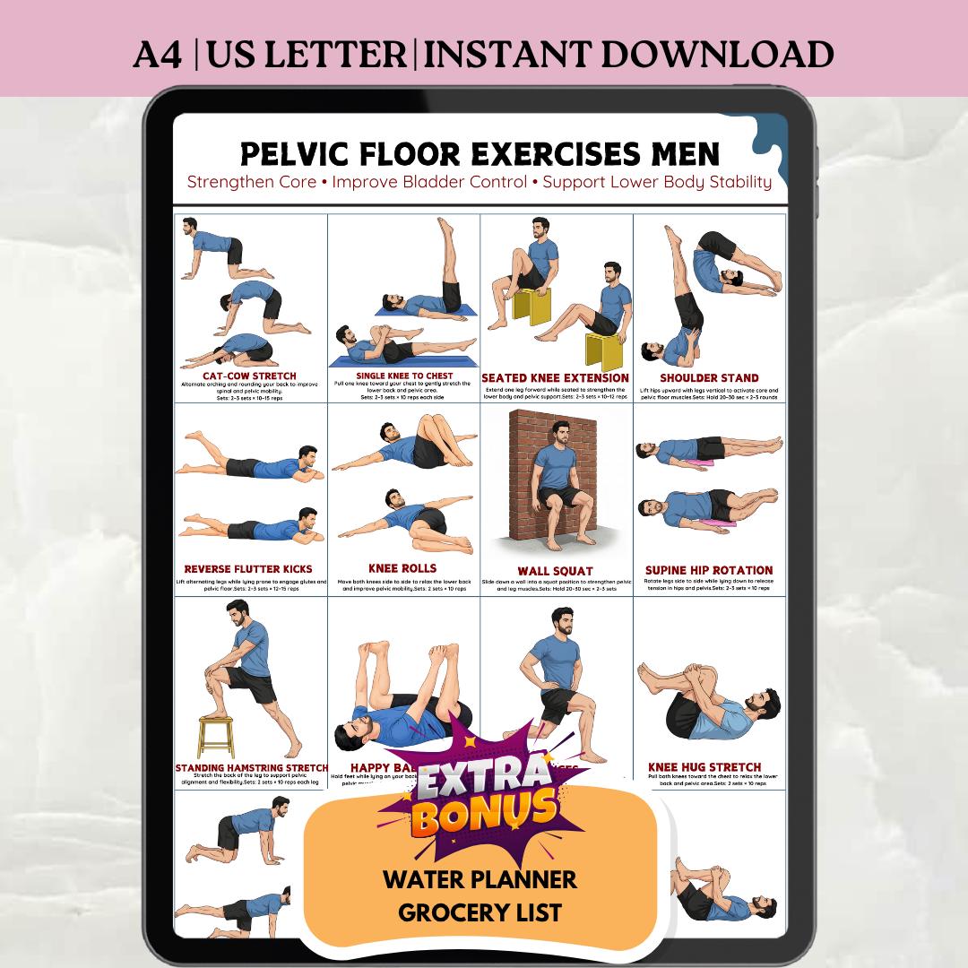 Pelvic Floor Exercises for Men Printable, Kegel Workout Chart, Core ...