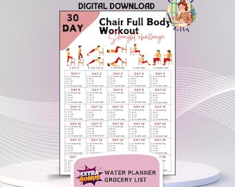 30 Day Chair Workout Challenge Printable, Chair Yoga Guide, 10 mins Workout Planner Digital | Digital Office Workout, Sitting Workout