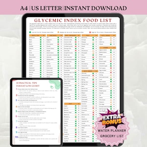 Lista de alimentos con índice glucémico: resumen, guía rápida de índice glucémico, alimentos para una dieta de bajo índice glucémico, descarga imprimible del PDF sobre índice glucémico, educación para el paciente