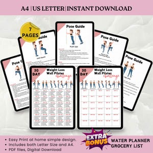 30-Day Wall Pilates Challenge, Wall Workout Bundle, Wall Exercise, Wall Pilates, 30 Day Challenge, Abs Workout, Wall Pilates Chart