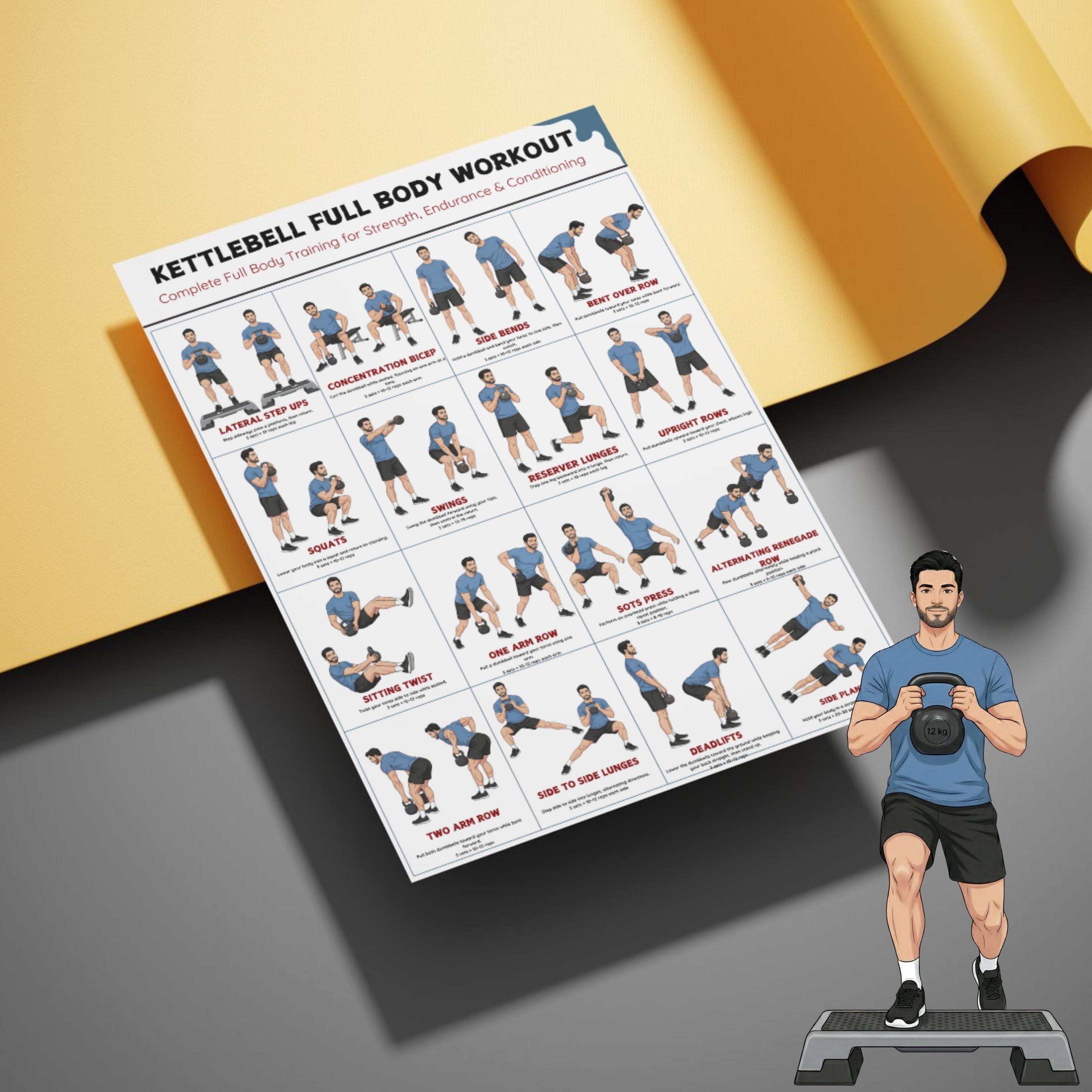 Kettlebell Full Body Workout Poster, Printable Exercise Chart, Strength ...