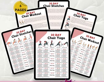 30 Day Chair Workout Challenge Bundle Printable, Chair Yoga Guide, Workout Planner Digital, Digital Office Workout, Sitting Workout