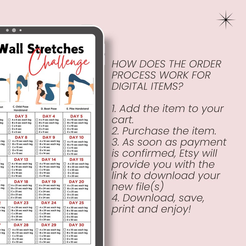 30 Day Wall Stretch Challenge, Wall Exercise Challenge Printable, Wall ...