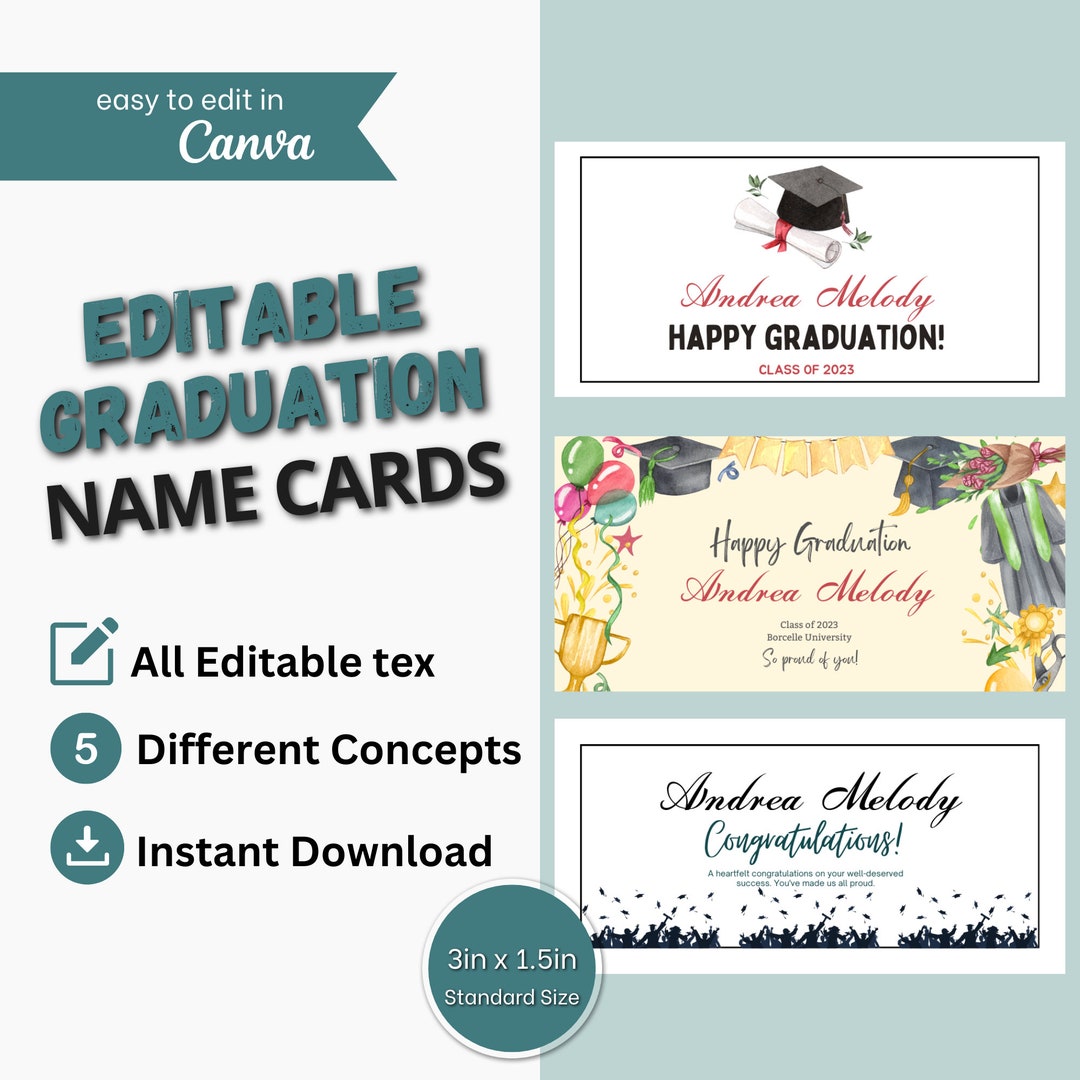 Editable Graduation Name Card Template, Printable Class 2023 Graduation ...