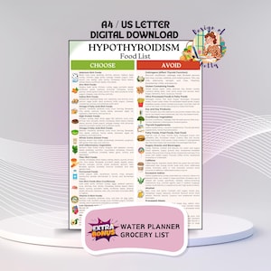 Hypothyroidism Food List Printable, Thyroid Diet Grocery List PDF, Gluten-Free Foods Chart, Foods to Eat & Avoid with Low Thyroid image 1