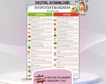 Hypothyroidism Food List Printable, Thyroid Diet Grocery List PDF, Gluten-Free Foods Chart, Foods to Eat & Avoid with Low Thyroid