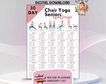 30 Day Chair Yoga Challenge, Chair Exercise Guide, Printable Chair Workout PDF, Senior Home Workout Plan, Digital Download
