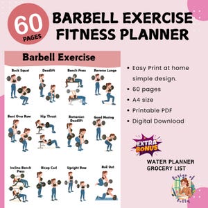 Barbell-training, Barbell-trainingsschema, Barbell-oefeningen, Barbell-oefenschema, Barbell-diagram, afdrukbare halter, afdrukbare halter, afdrukken halter, fitness