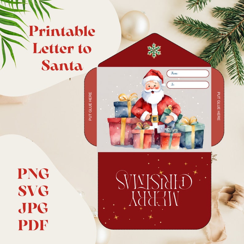 Modello busta stampabile di Babbo Natale / Modello busta regali di Babbo Natale / Svg, Png, Jpg, Pdf immagine 1