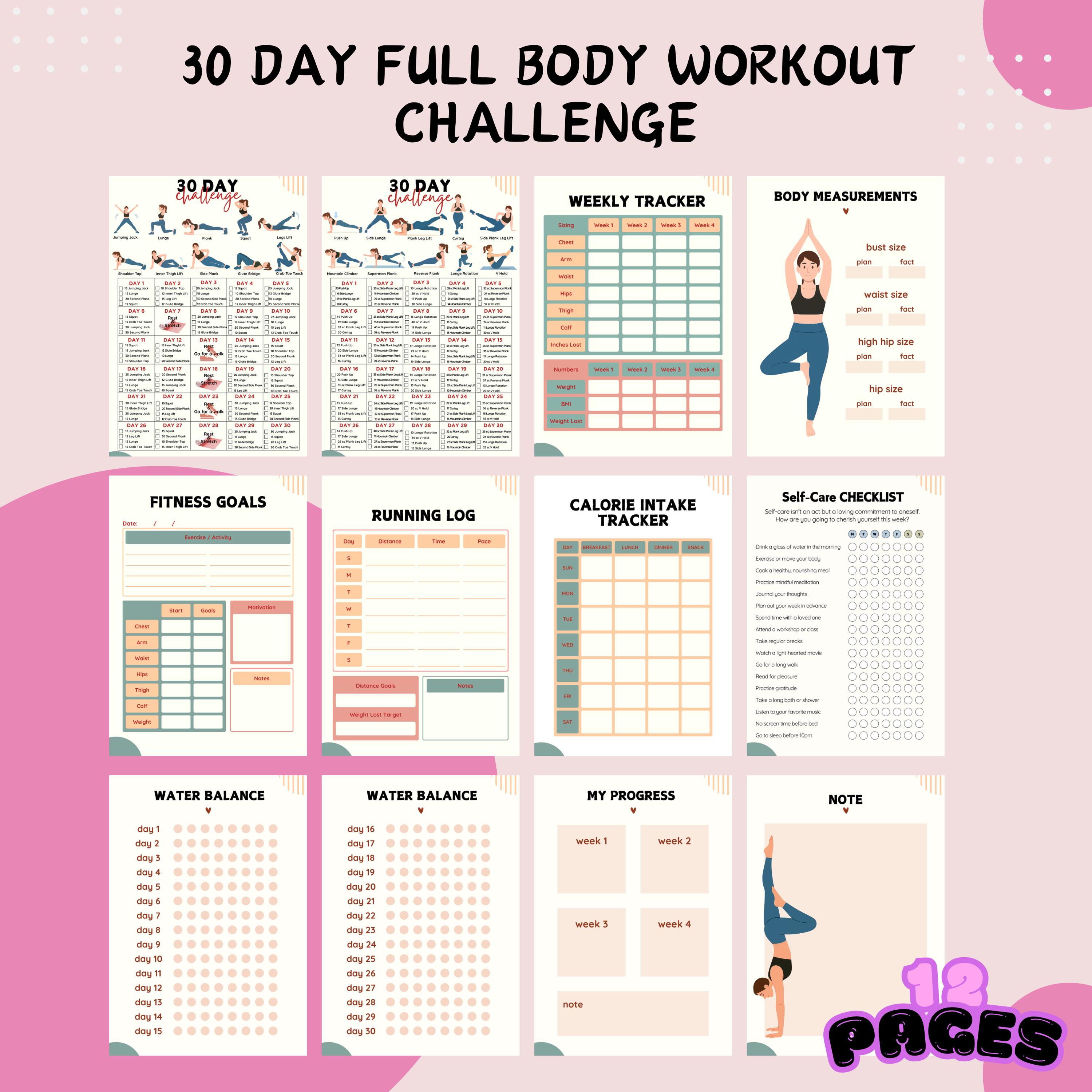 30 Day Fitness Challenge Printable | Workout Planner, Exercise Tracker ...