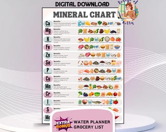 Tabla de minerales, tabla de referencia de suplementos, guía de referencia y hoja de trabajo para dietistas, lista de alimentos con información nutricional lista para usar