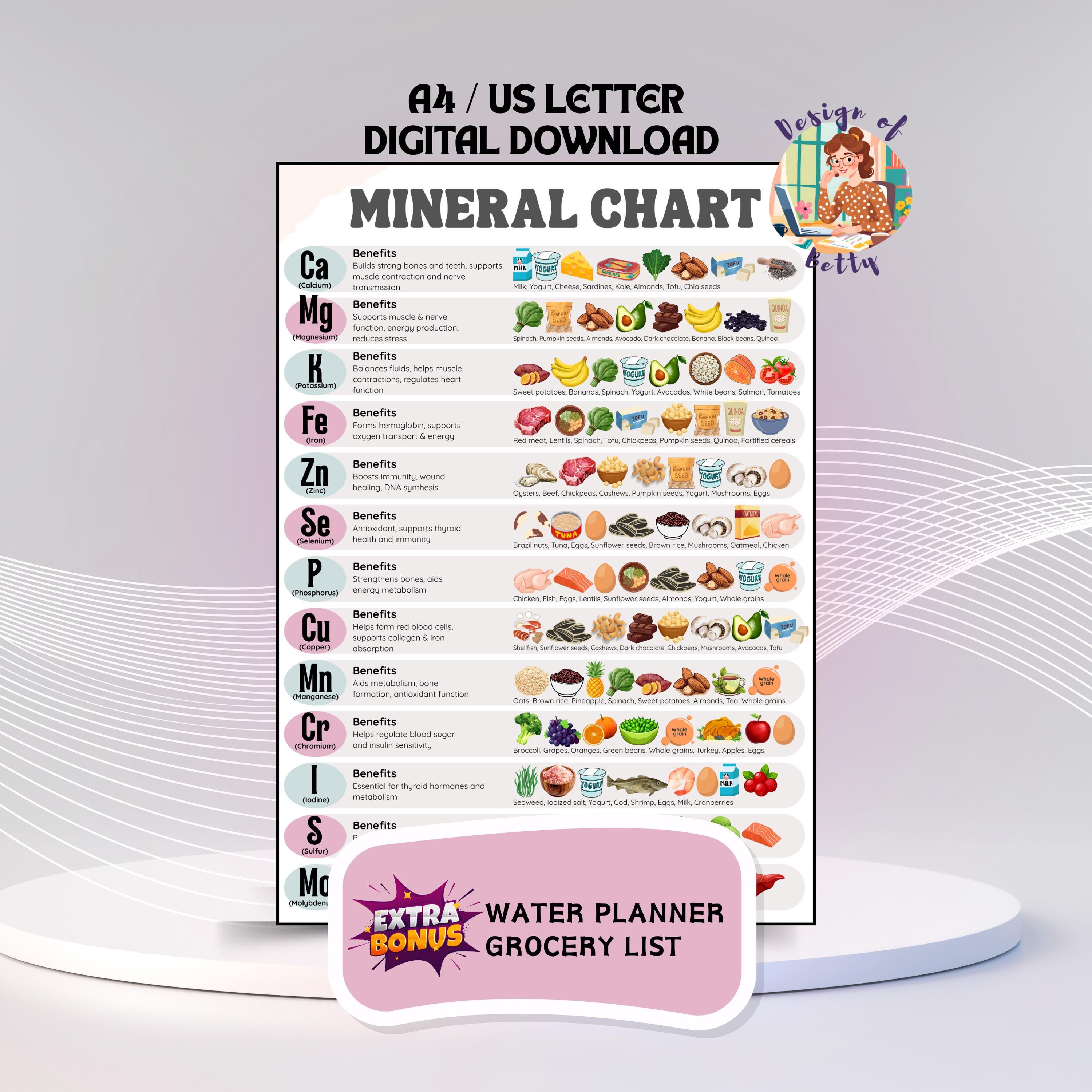 Chart Supplement Guide Mineral Chart Cheat Sheet and Supplement Reference Chart, Reference ...