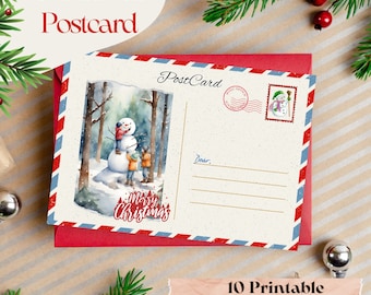 Merry Christmas Postcard Printable, Holiday Card, Happy New Year Card, Instant Download PDF - Merry Christmas Card - DIGITAL Download