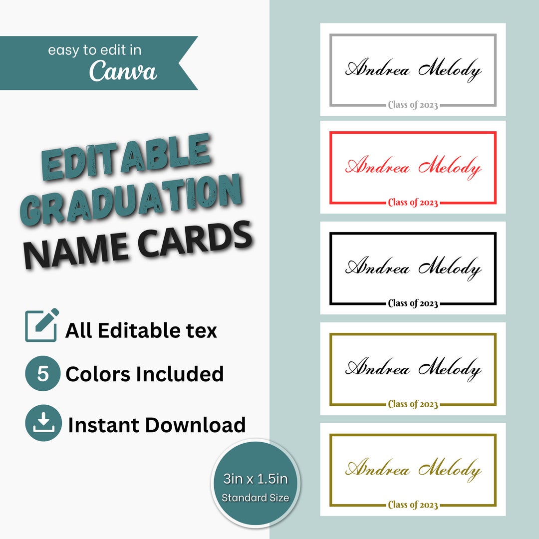 Editable Graduation Name Card Template, Printable Class 2023 Graduation Editable Graduation Name Card Template, Printable Class 2023 Graduation