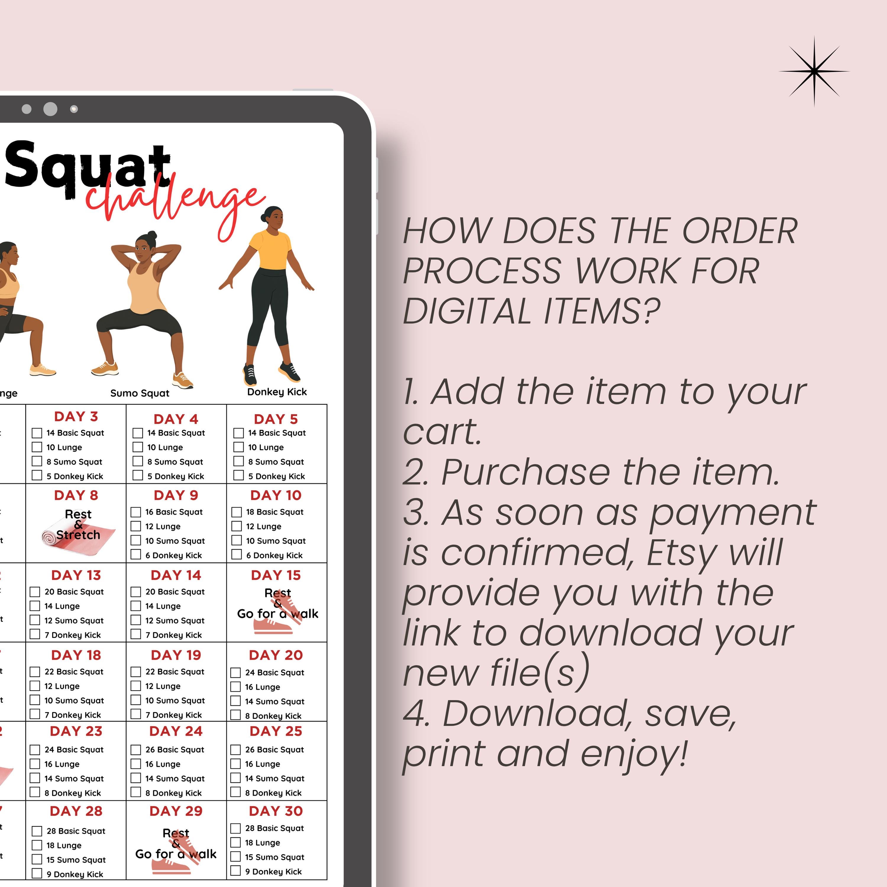 30 Day Squats Challenge Printable | Fitness Planner, Strengthen Lower ...