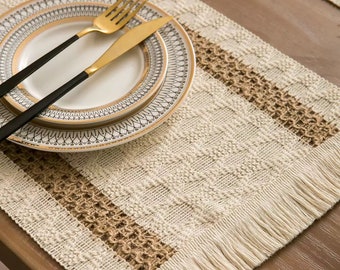 Thailand Traditional Macrame Burlap Cotton Fringe Placemats for Dining Table Decor Farmhouse Heat Resistant Table Place mats